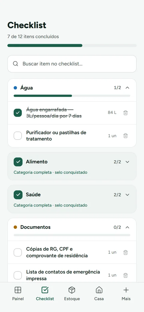 Tela de Checklist do Appocalipse